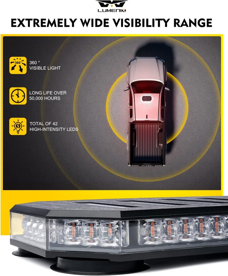 LUMENIX 42 LED Roof Top Strobe Beacon Light Bar Hazard Warning Emergency Flashing Firefighter Lights with Controller for First Responder Vehicles Fire Trucks Snowplow White Red (Patent Design) - Image 4